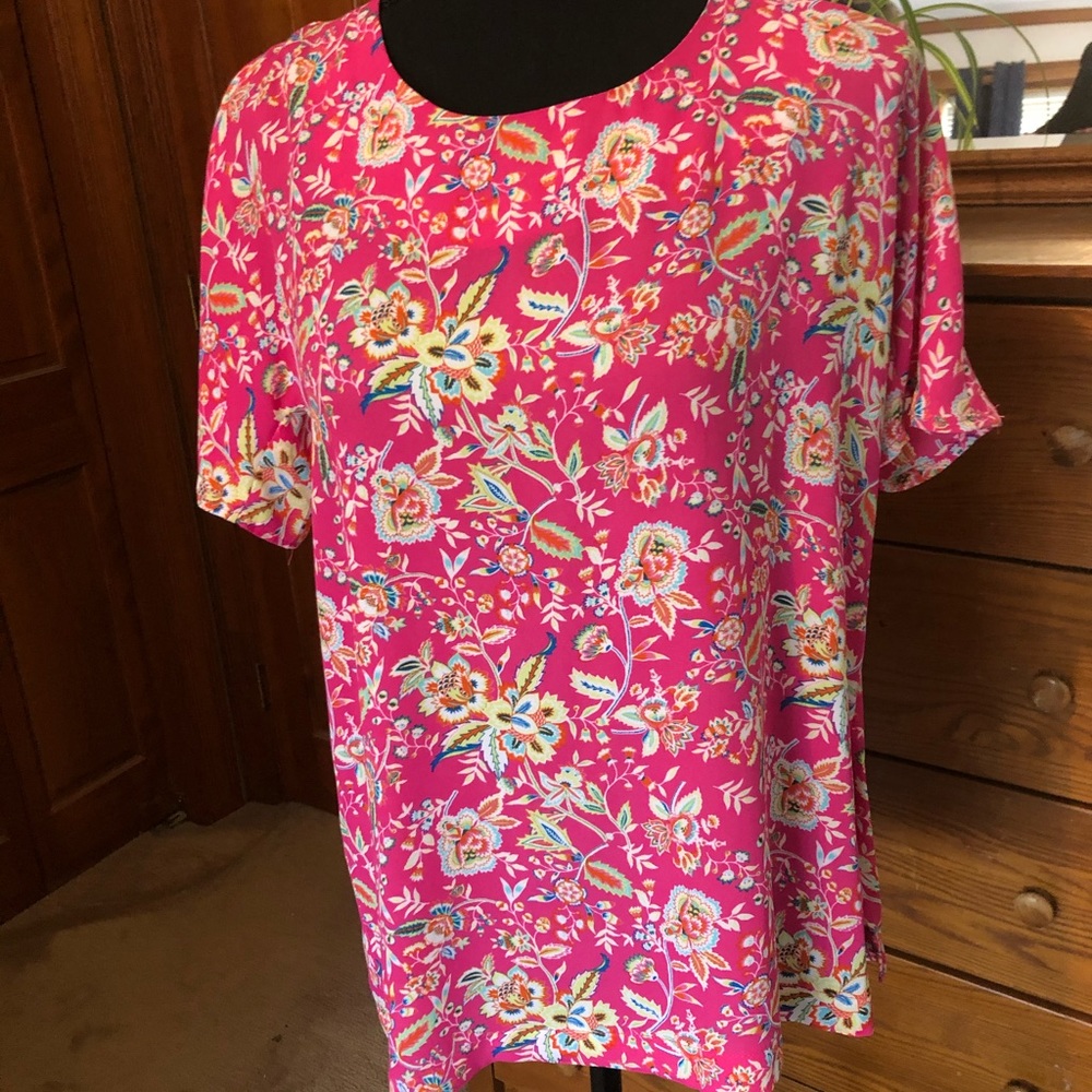Colorful Rose & Olive Short Sleeve Top Size M